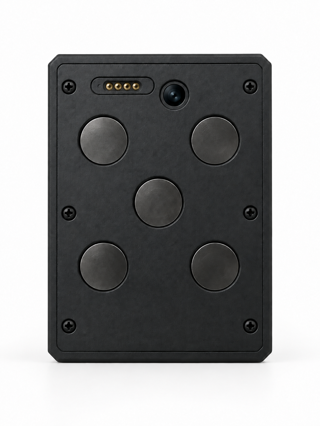 Rear of Jinshengchang magnetic GPS tracker with five mounting pads and optical sensor